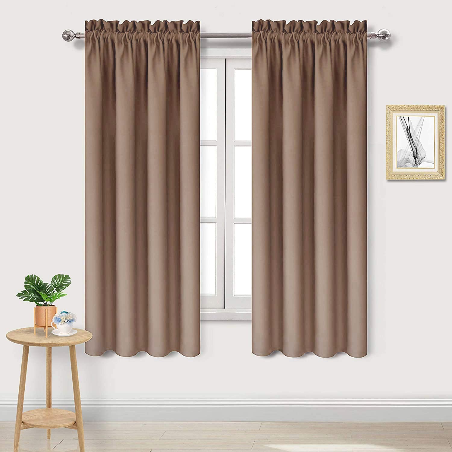 Photo 1 of DWCN Blackout Curtains Room Darkening Thermal Insulated Bedroom Curtains Window Curtain Panels, 38 x 63 inches Long, Set of 2 Khaki Rod Pocket Drapes