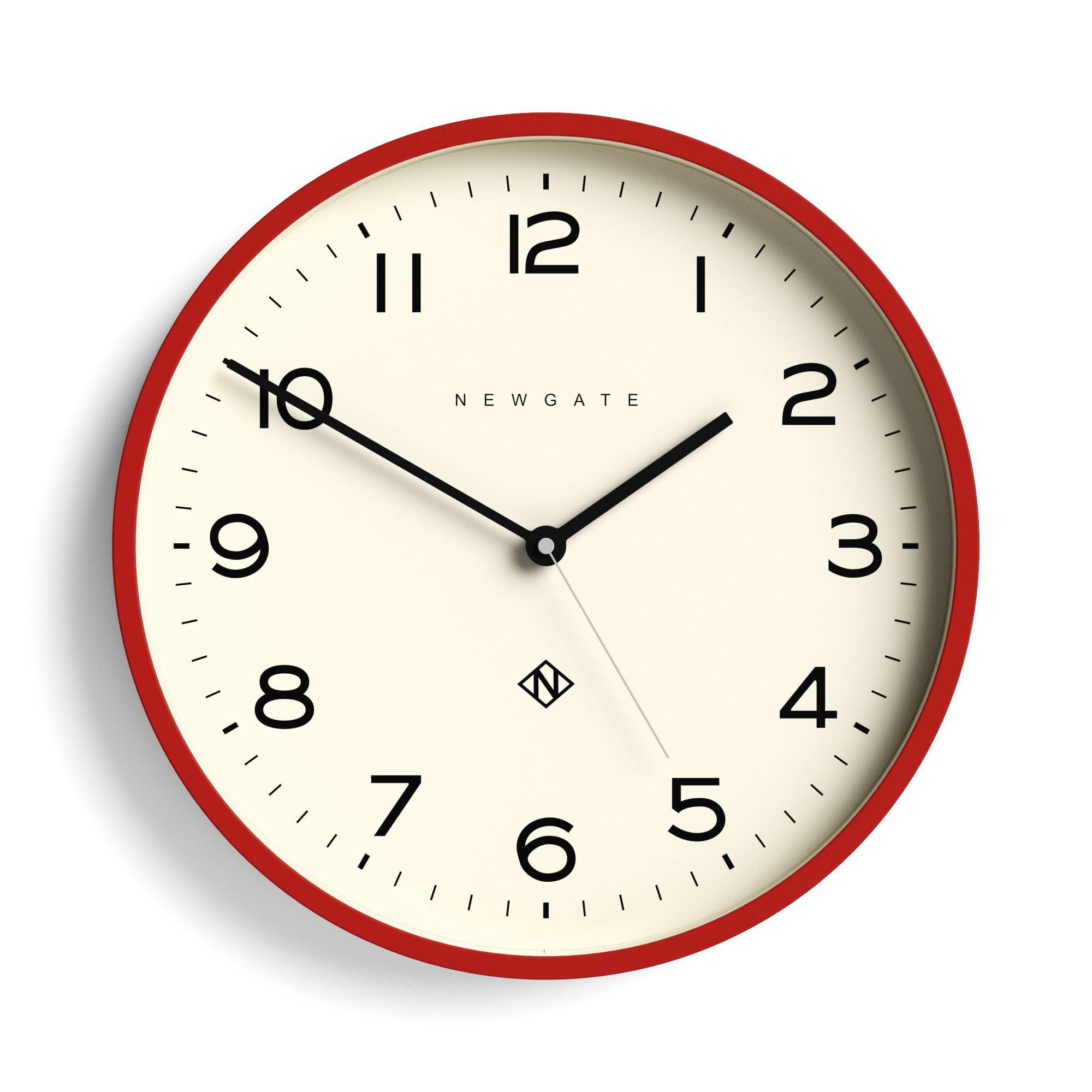 NEWGATE® Number Three Echo wall clock | Modern round clock | 37cm | Red | Easy to read numbers | Ideal for kitchen, living room or office