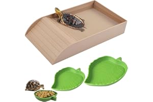 XDONEF 3pcs Tortoise Food Dish with Ramp and Basking Platform Leaf Tortoise Water Food Bowls Reptile Water Dish Turtle Reptile Pool for Amphibians Brown
