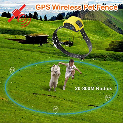 XFOX Wireless Dog Fence IP67 Waterproof Electric Pet Training Collar GPS E Containment System for Dog Adjustable 800 Meters Range Rechargeable Pet Boundary Container for Outdoor