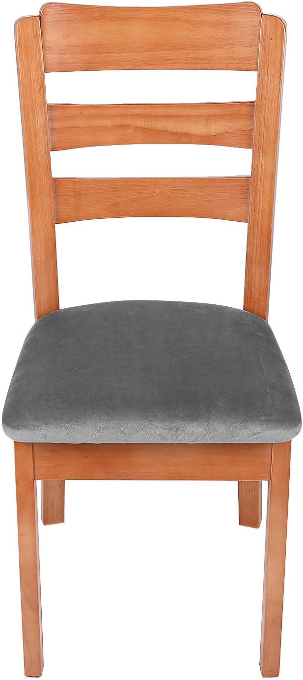 smiry Stretch Chair Seat Covers for Dining Room Velvet Dining Chair Seat Protectors Chair Slipcovers, Set of 4, Grey - Image 3