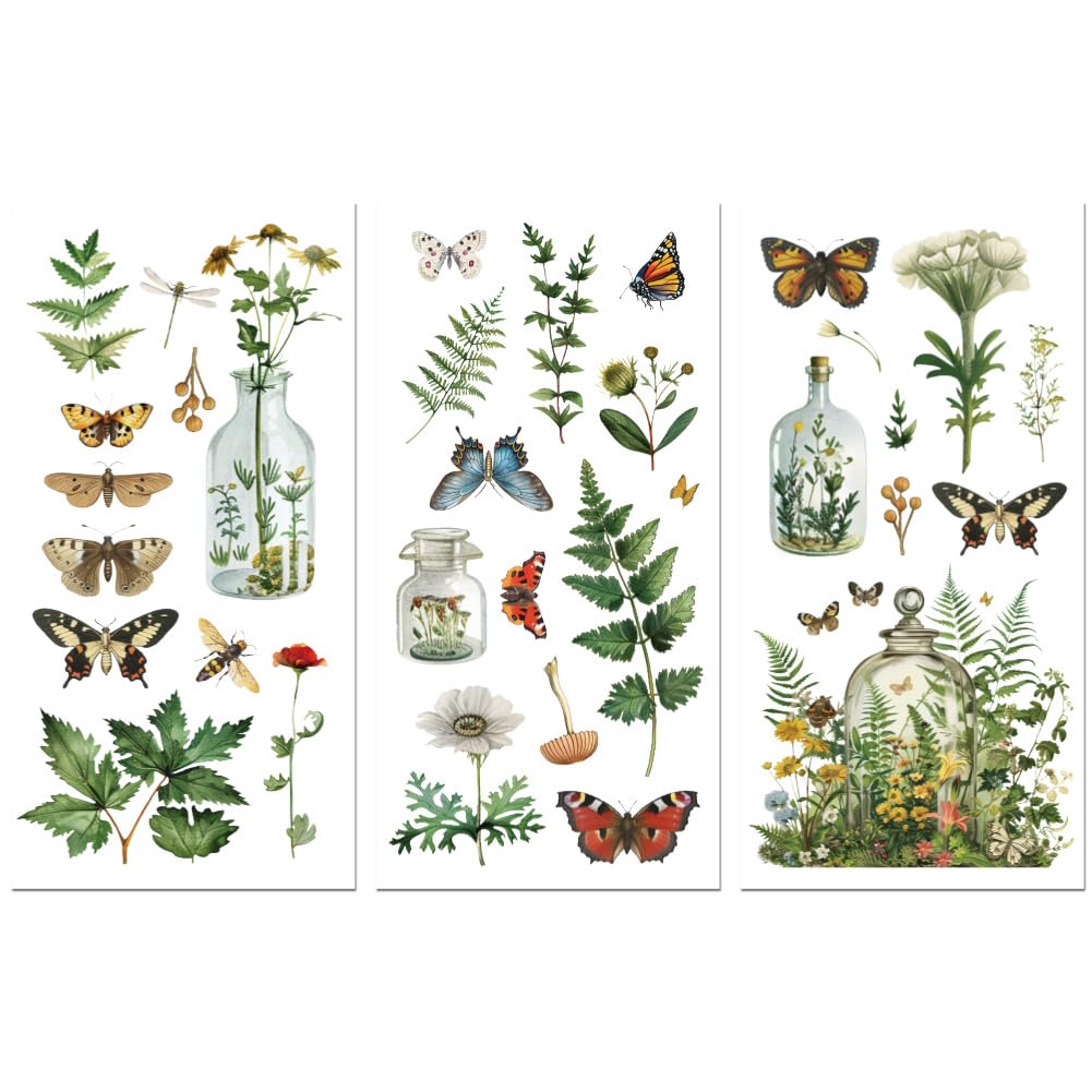 Peacoblue Rub on Transfer Decals for Furniture Crafts 6"x12", 3Pcs Vintage Butterfly with Ferns Waterproof UV DTF Transfer Decals Sticker for Dresser Lingerie Chests Drawer Glass Porcelain Wood — image 1