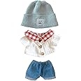 niannyyhouse 7.8in/20cm Plush Doll Clothes Hat Button Sweater Denim Flanging Jeans Doll Dressup (Grey+White)