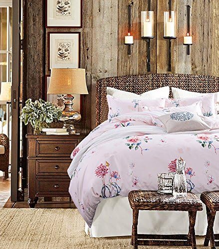 Tiggo Luxury 100% Cotton Warming Pink Duvet Covet Sets with Flowers Pattern Bedding 4 Piece - Full/Queen Size - without Comforter/Quilt