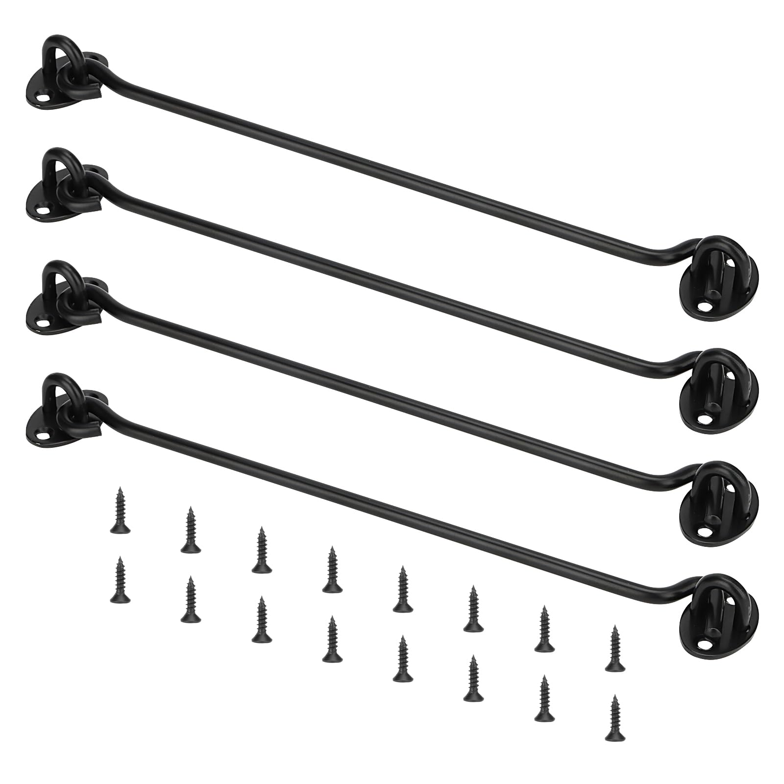 MANCHAP 4 Pack 10 Inch Black Cabin Hook and Eye Latch, Stainless Steel Door Hook and Eye Catch with Screws for Window, Shed, Closet