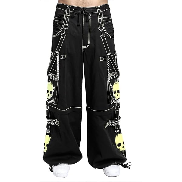 Gothic Bondage Black Men Pant Lime Big Skull Alternative Punk Rock