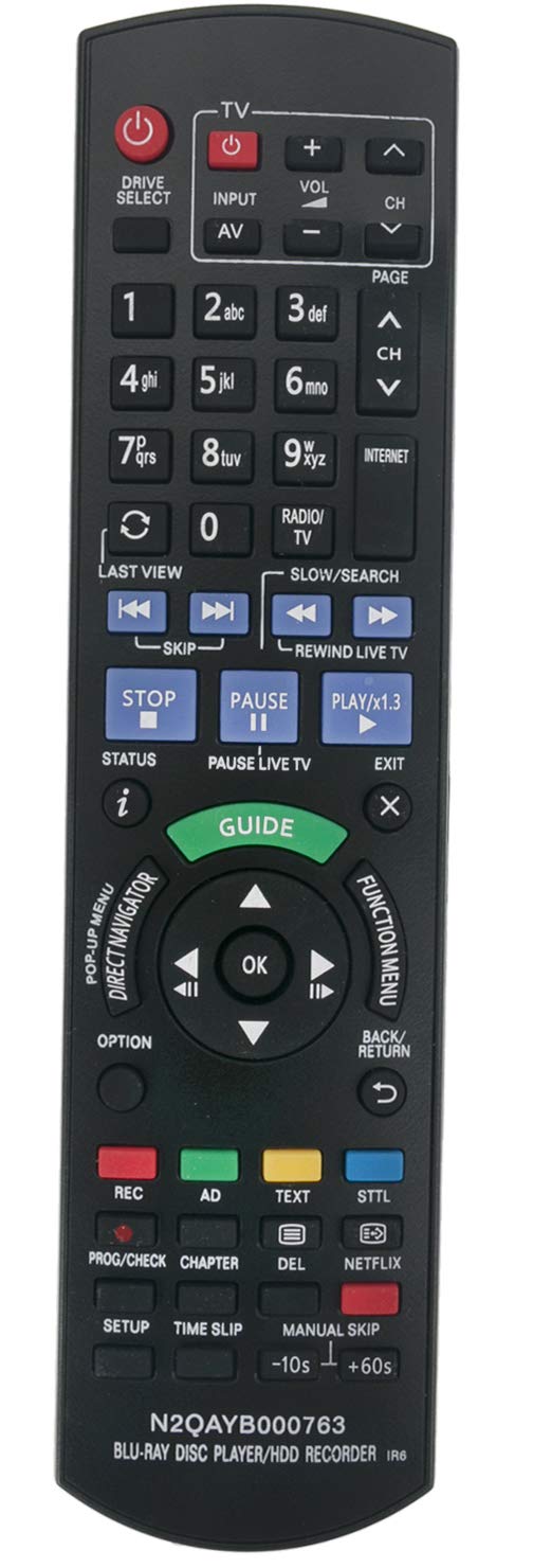 ALLIMITY N2QAYB000763 Remote Control Replace for Panasonic Blu Ray Disc Player Hdd Recorder DMR-PWT530 DMR-HW120 DMR-PWT500 DMR-PWT420 DMR-HW120EB DMR-PWT530EB DMR-PWT500EC DMR-HWT130EB DMR-PWT420EB