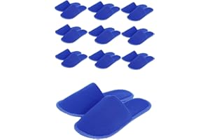 CHOCHILI Blue 10 Pairs Fabric Packed Disposable Color Hotel Slippers for Airbnb Spa Salon Party Wedding Guests - US Men Women Size 10-11