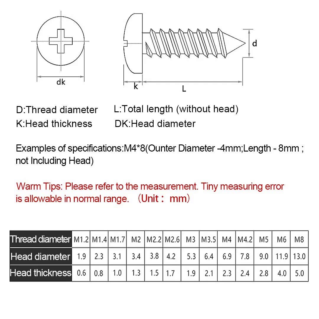 ANSIEDIO Self-tapping Screws Cross Round Head Wood Screws,304 Stainless Steel Drywall Screw, M4×18mm,50 pcs - Image 5