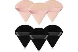 TULOBI 6 Pcs Powder Puff Face Makeup Puffs,Triangle Wedge Shape Soft Velour Powders Puffs for Loose Mineral Powder Body Powder Cosmetic Foundation Wet Dry Beauty Makeup Tool(Black + Nude)