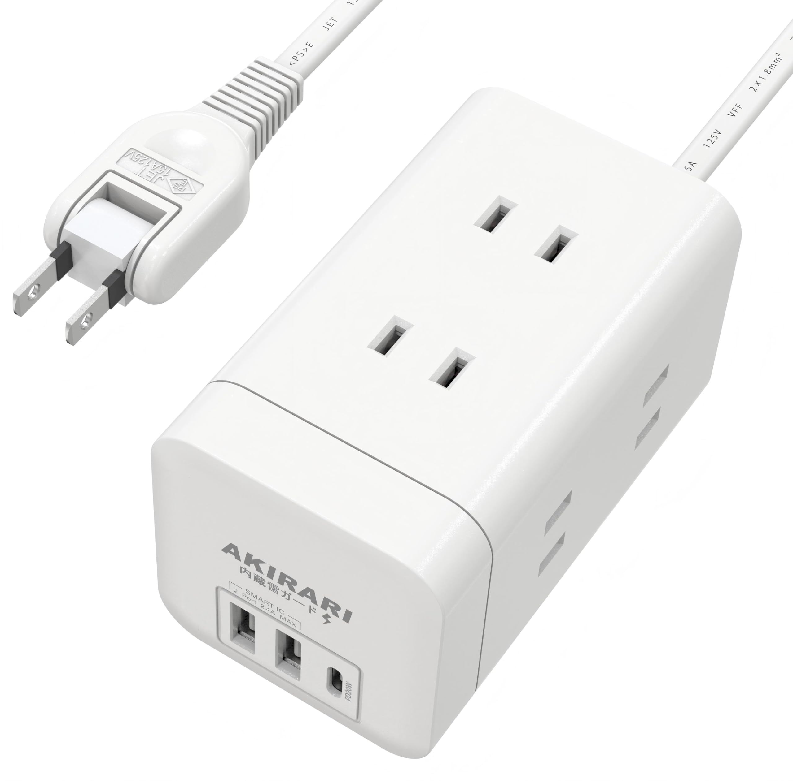 KOMIA 電源タップ タワー ACコンセント6個/USB-Aポート2個/USB-Cポート1個 延長コード1m Type-C たこ足配線 テーブルタップ マルチタップ 雷ガード 防雷/過熱/電圧/電流/短絡保護 PSE認証取得済