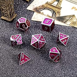 DnDnD Solid Metal Dice Set, Rose Pink D&D Metal