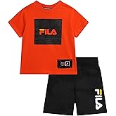 Fila Boys Shorts Set - 2 Piece Athletic Performance Short Sleeve Dry Fit Shirts and Elastic Waist Gym Shorts for Boys