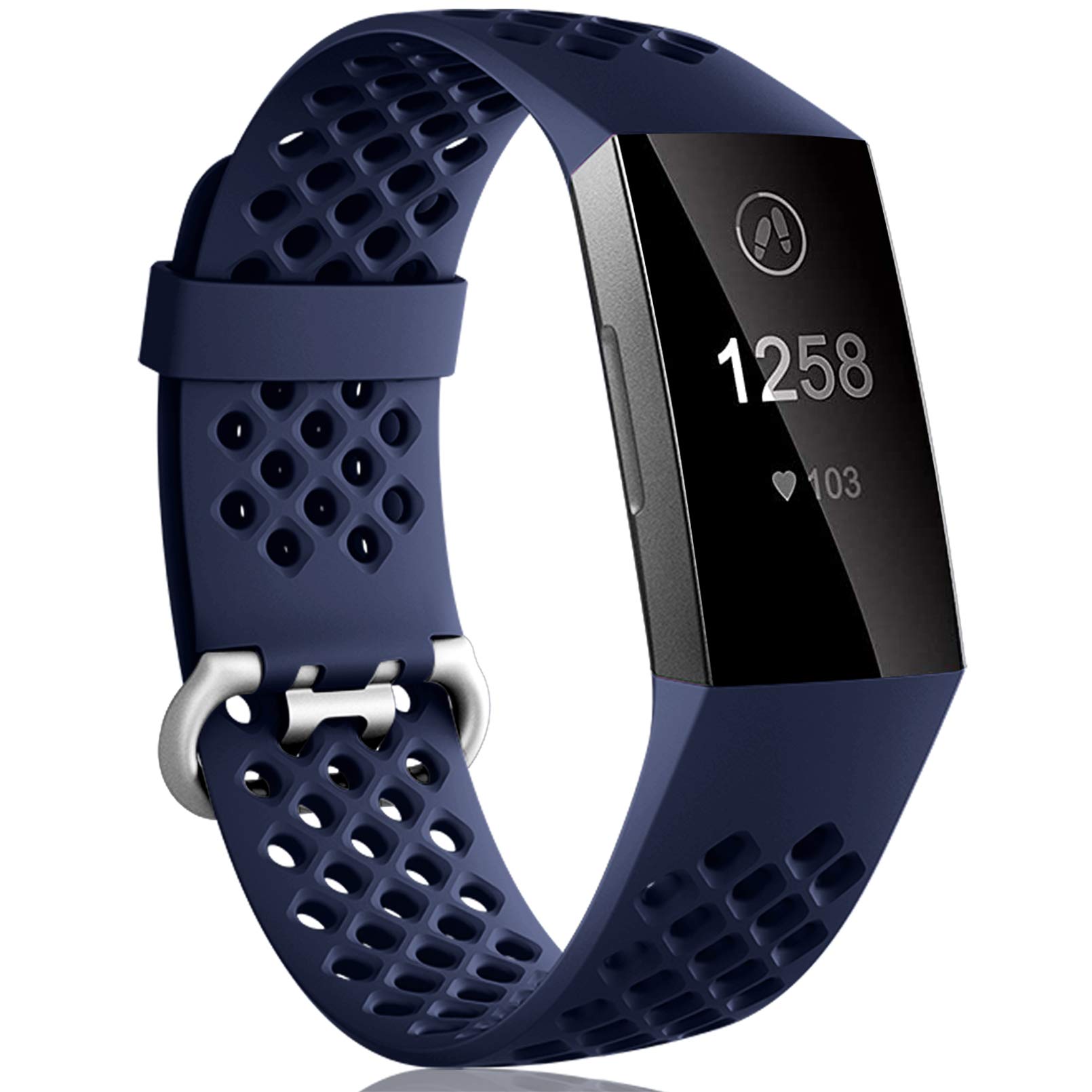 Dirrelo Compatible with Fitbit Charge 3/ Charge 4 Strap, Sport Silicone Adjustable Replacement with Breathable Holes Accessories Wristband for Fitbit Charge 3 SE, for Women Men, Small DarkBlue