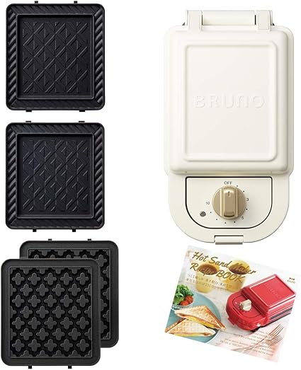 Amazon Bruno ブルーノ ホットサンドメーカー シングル サイズ 本体 プレート2種 ホットサンド ワッフル レシピブック 付き ホワイト White 白 耳まで焼ける 電気 おしゃれ 可愛い かわいい 1枚焼き 洗える 器具 タイマー付き サンドイッチメーカー Boe043 Wh