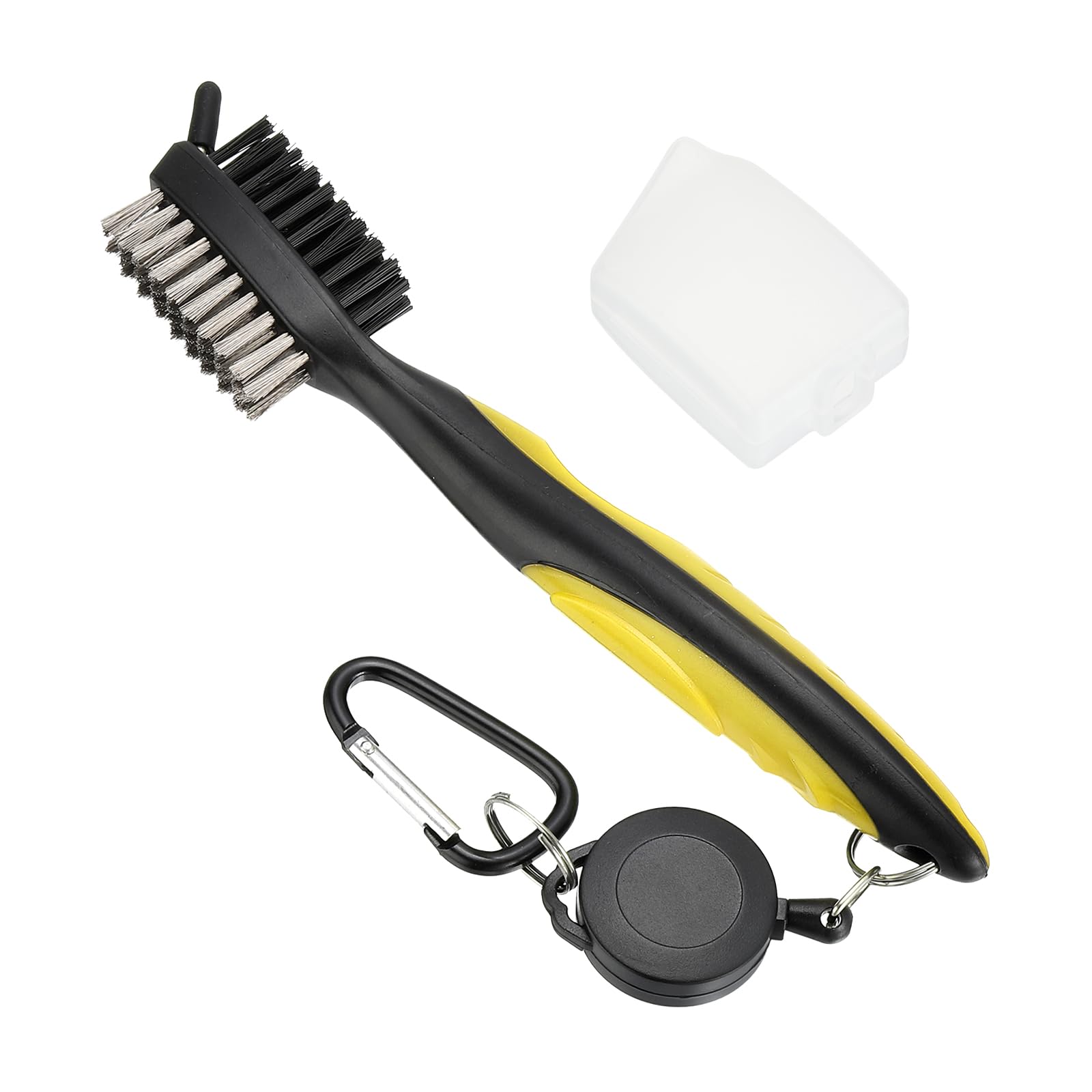 PATIKIL Golf Club Brush with 2.75 Ft Retractable Zip-line, Golf Club Groove Cleaner with Cleaning Tip Nylon and Wire Bristles, Yellow