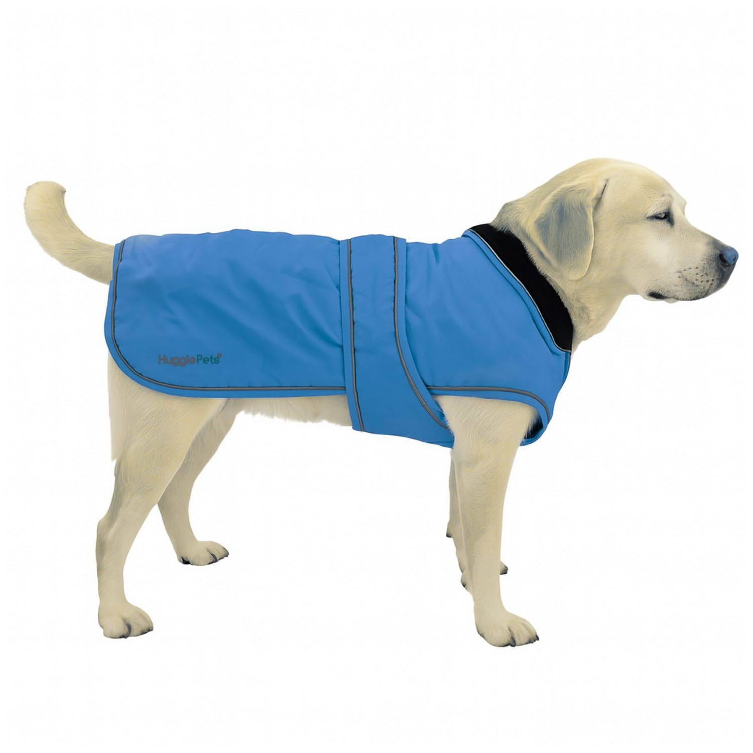 Hugglepets Arctic Armour Waterproof Thermal Dog Coat - Blue (X Large 60cm) Reflective Microfleece-Lined Coat for Large Dogs with Adjustable Hook & Loop Fastening & Zipper for Harness or Collar.