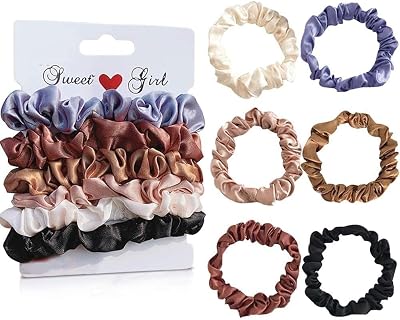 Uni-Fine Satin Small Hair Scrunchies 6 Colours Silk Hair Ties Elastic Bands for