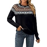 ChiaoLezhee Fair Isle Pullover Sweaters, Crew Neck Chunky Knit, Winter Clothing Holiday, Vintage Crochet Fall Tops for Women