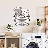 SUPERDANT Laundry Room Decals Washboard Bucket Laundry Wall Stickers Laundry Room Wall Decor Vinyl Transfer Laundry Stickers Bubble Sign for Home Apartment Laundry Machine Decoration