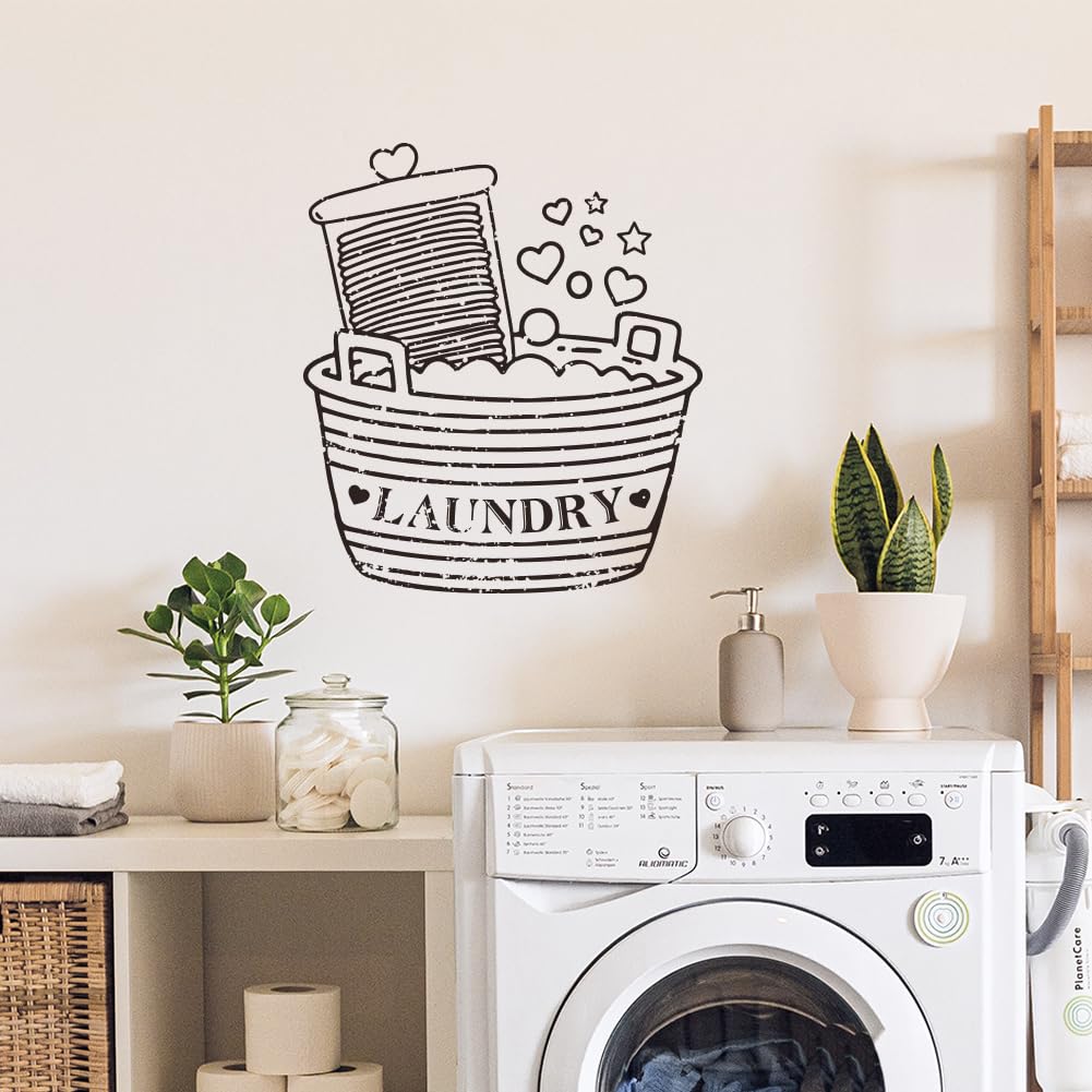 SUPERDANT Laundry Room Decals Washboard Bucket Laundry Wall Stickers Laundry Room Wall Decor Vinyl Transfer Laundry Stickers Bubble Sign for Home Apartment Laundry Machine Decoration
