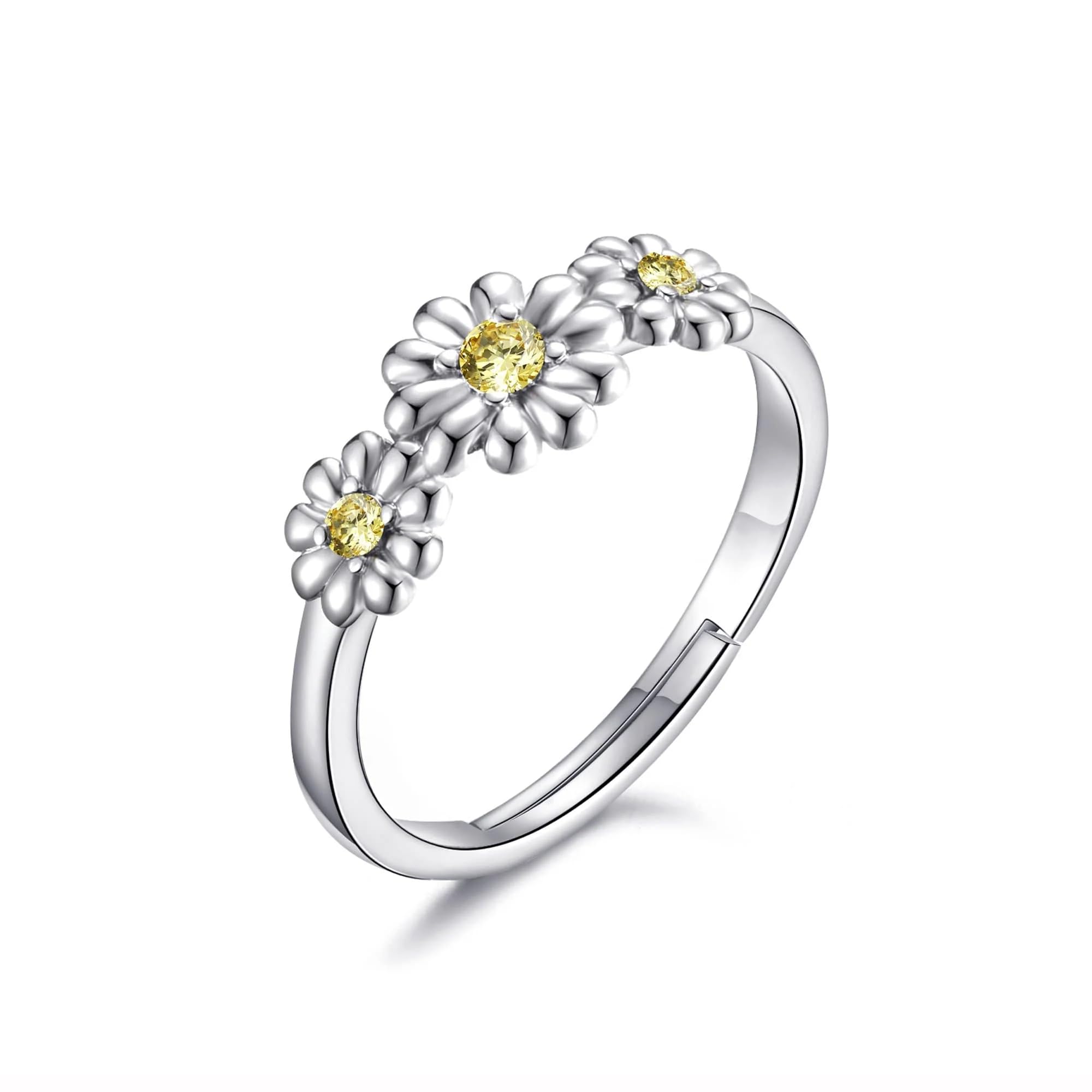 Philip Jones Adjustable Triple Crystal Daisy Ring Created with Zircondia® Crystals