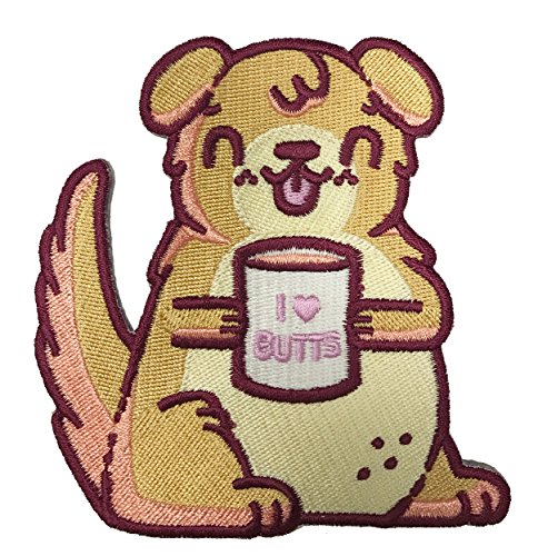 Randy Otter "Cute Puppy Dog w/ Coffee Cup I Heart Butts" Iron On Patch