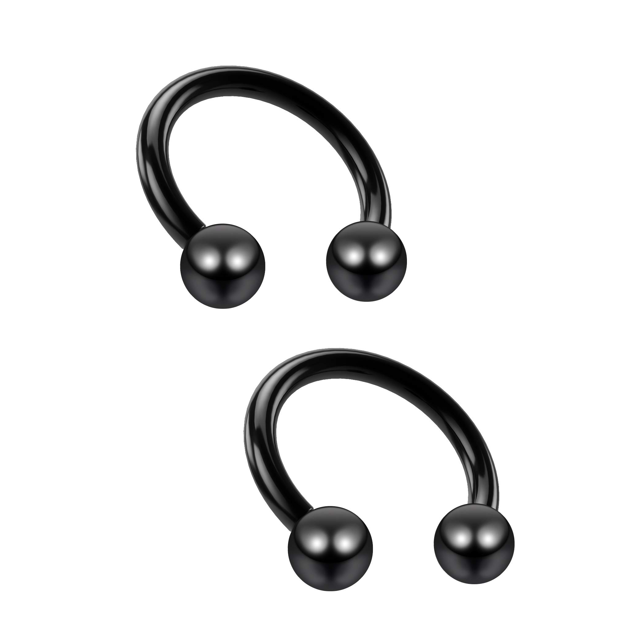 2pc 16g 1.2mm Black Circular Barbell Horseshoe Bar Earrings For Women & Men Stainless Steel 8mm Piercing