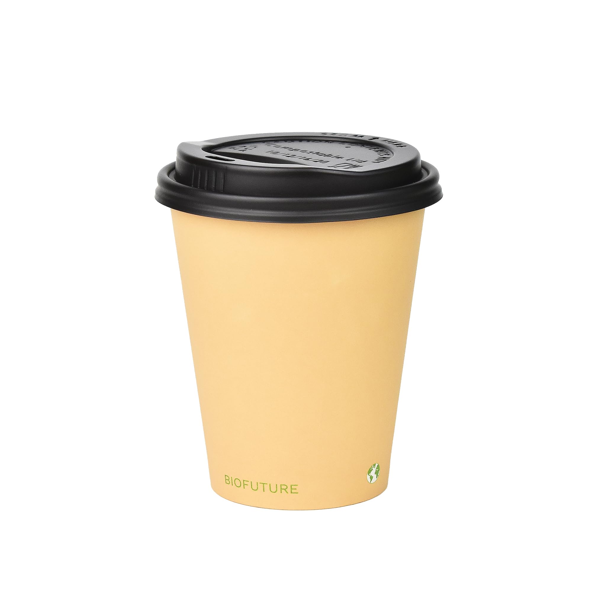 BIOFUTURE Biodegradable Coffee Cups – Sand, 50 Count Disposable, 8 Ounce Paper Cups with Lids – Eco-Friendly and 100% Compostable – Ideal for Tea, Coffee, and Hot Drinks (50 Pcs, Sand, 8oz)