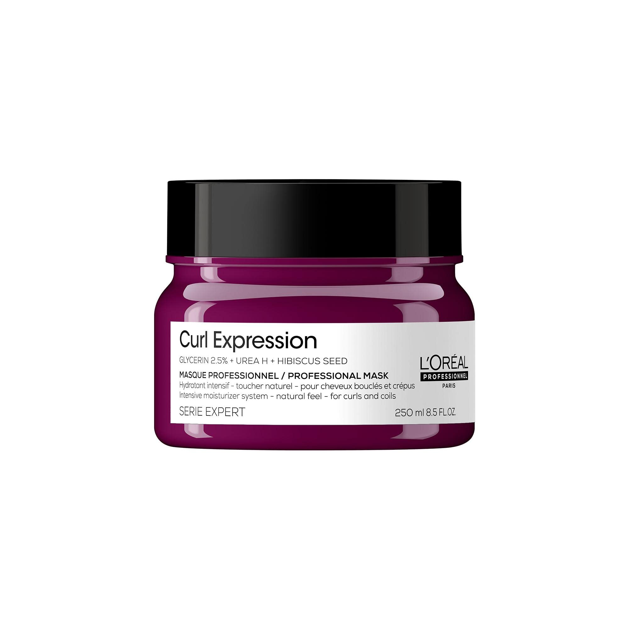 L'Oréal Professionnel Moisturising Hair Mask, For Curly & Coily Hair, With Glycerin, Urea H and Hibiscus Seed Extract, Serie Expert Curl Expression, 250 ml