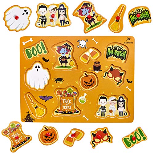 Halloween | Christmas | Wooden Peg Puzzle, Holiday Theme - Pack of 2 Learning Educational Pegged Puzzle Boards for Toddler & Kids (Set of 2) | Great Gift for Kids