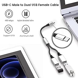 USB C Male to Dual USB A Female Adapter, USB C to