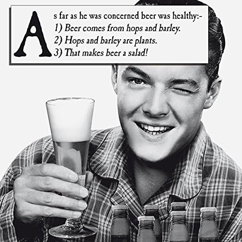 Morphed, Birthday Card for Him Funny Male Birthday Card, As Far As He Was Concerned, Beer Was Healthy…, Black & White