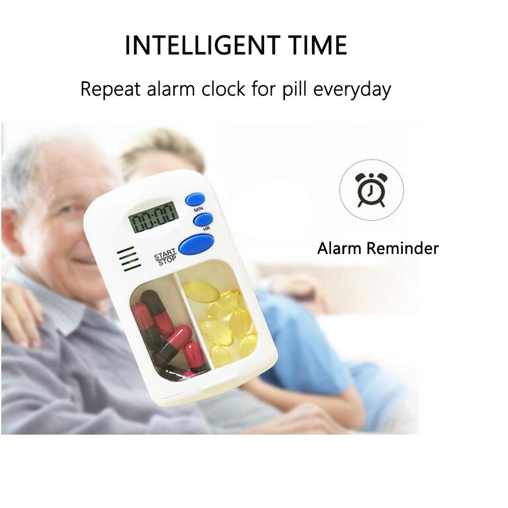 Daily Pill Box Medication Reminder Timer,Portable Travel Pill Organizer Box with Automatic Alarms,Up to 99 Hours Period Alerts for Daily Medication Vitamins Supplements,No Battery Required