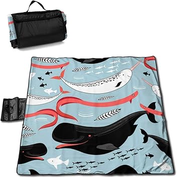 Amazon 鯨と魚 アニマル柄 ピクニックマット レジャーシート ファミリー レジャーマット 折りたたみ クッション 持ち運び おしゃれ 花火大会 運動会 遠足 キャンプ 145 150cm 2 6人用 Toni ピクニックブランケット