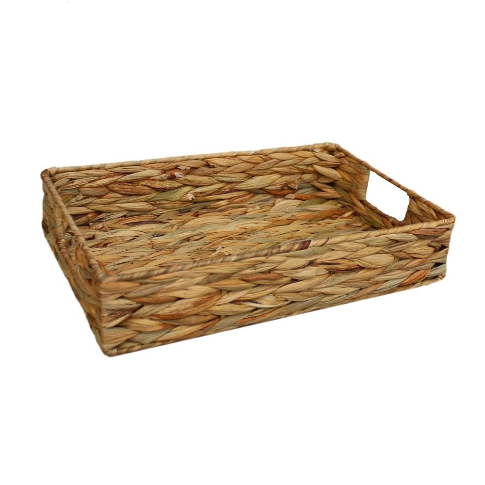 Red Hamper Small Water Hyacinth Shallow Rectangular Storage Basket, Wicker, Brown
