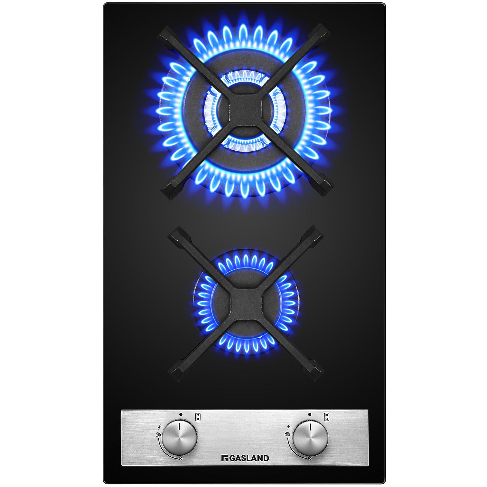 GASLAND GH30BF Glass Gas Cooktop, 2 Burners, Butane Gas Hob with Wok Burner, Built-in Gas Cooktop, 30 cm Black Glass Stove, Gas Cooker 5200 W, LPG/NG Convertible