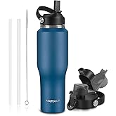 ABOTOCUP 32oz Water Bottle Insulated with Powder Coated, Fit in Any Car Cup Holder, Water Bottles with Straw and Spout Lids, Stainless Steel Insulated Double Wall Leak-proof BPA Free to Keep Cold&Hot