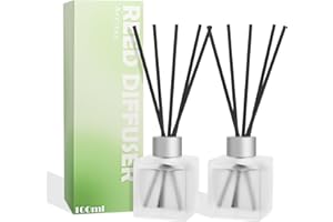Aeeteek Reed Diffuser, Bamboo & White Tea Essential Oil with Diffuser Sticks for Room Decor, 3.4 fl oz(100ml) Long Lasting Scent Air Freshener, Home Fragrance for Bathroom Decoration (2 Pack)