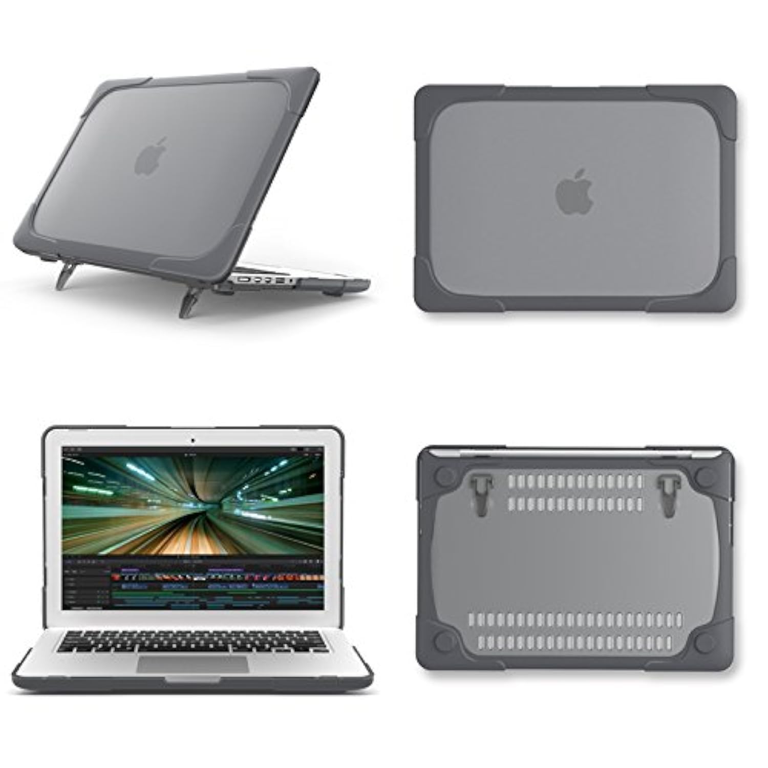 AUSMIX Macbook Pro Retina 13 inch Case (A1502/A1425), Hard Plastic & TPU Protective Case Kickstand Shockproof Matte Case Cover for Mac Pro 13.3 inch A1502/A1425 Retina Display, NO CD-ROM - Grey