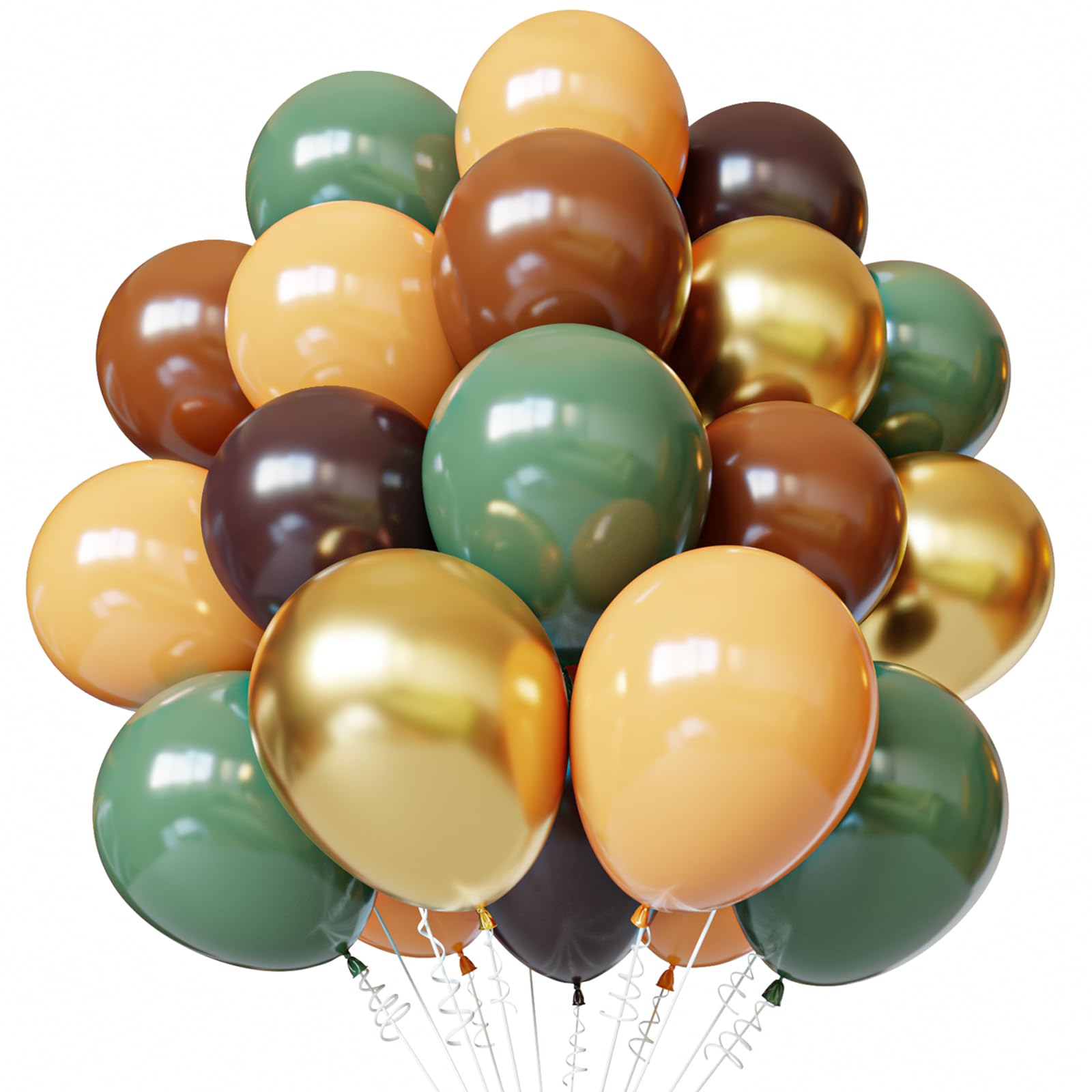 Photo 1 of Green and Brown Balloons, 50pcs 12 inch Sage Green Gold Nude Brown Balloons for Jungle Safari Woodland Hunting Party Supplies Birthday Baby Shower Party Decorations