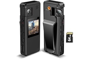 HOESTR A32 Body Camera, Portable Body Cam with 180° Rotatable Lens and Motion Detection, 1080P Camcorder with Audio and Video Recording for Outdoors Sports Police Delivery Cycling Helmet