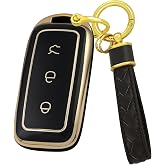 WUZUTU TPU Car Key Fob Case Fit For Geely Galaxy E5 EX5 EV EM-i E8 2025 | 3 Buttons Key Cover for Galaxy Cityray Starry 8 L6 L7 Proton Emas 7 Accessories Key Protector Holder Leather Keychain-B Black