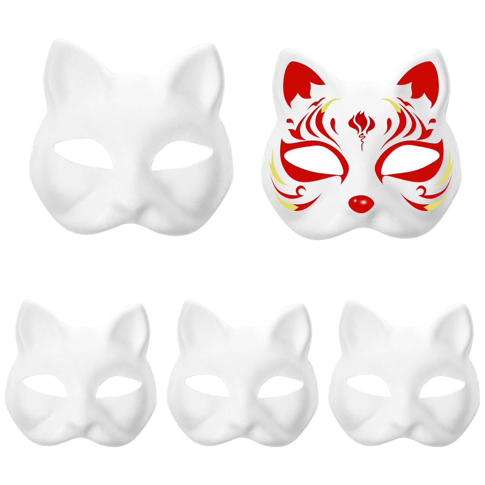 Beavorty DIY Fox Cat Mask White Paper Mask Blank Hand Painted Face Animal for Halloween Masquerade Cosplay