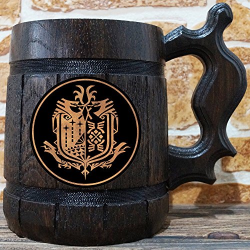 Monster Hunter World Wooden Beer Mug, MHW Beer Stein, Gamer Gift, Personalized Beer Stein, Gamer Tankard, Custom Gift for Men, Gift for Him - Thumbnail 3