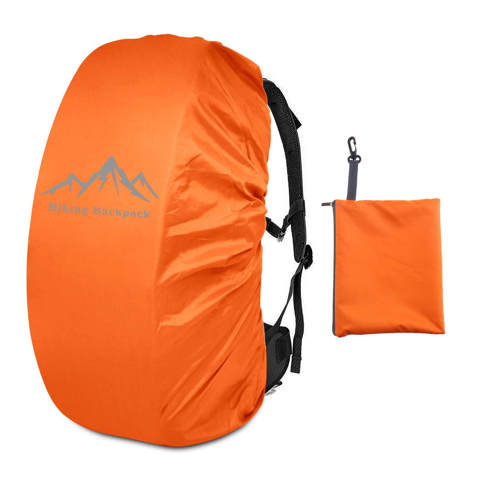 Create idea Safe Backpack Rain Cover 35L Reflective Cross Buckle Straps Waterproof Bag Cover with Storage Bag Outdoor Camping Travel Rainproof Orange
