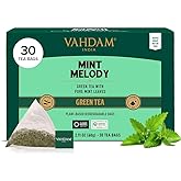 VAHDAM, Mint Green Tea Bags (30 Count) 100% Pure Leaf Tea, High Grown, Low Caffeine, Non GMO, Gluten Free | Individually Wrapped Plant-Based Pyramid Tea Bags | Direct from Source