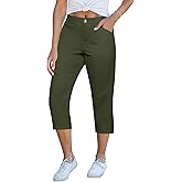 GRAPENT Capri Pants for Women Summer High Waisted Cotton Elastic Waist Dressy Casual Office Work Capris Trousers Pants