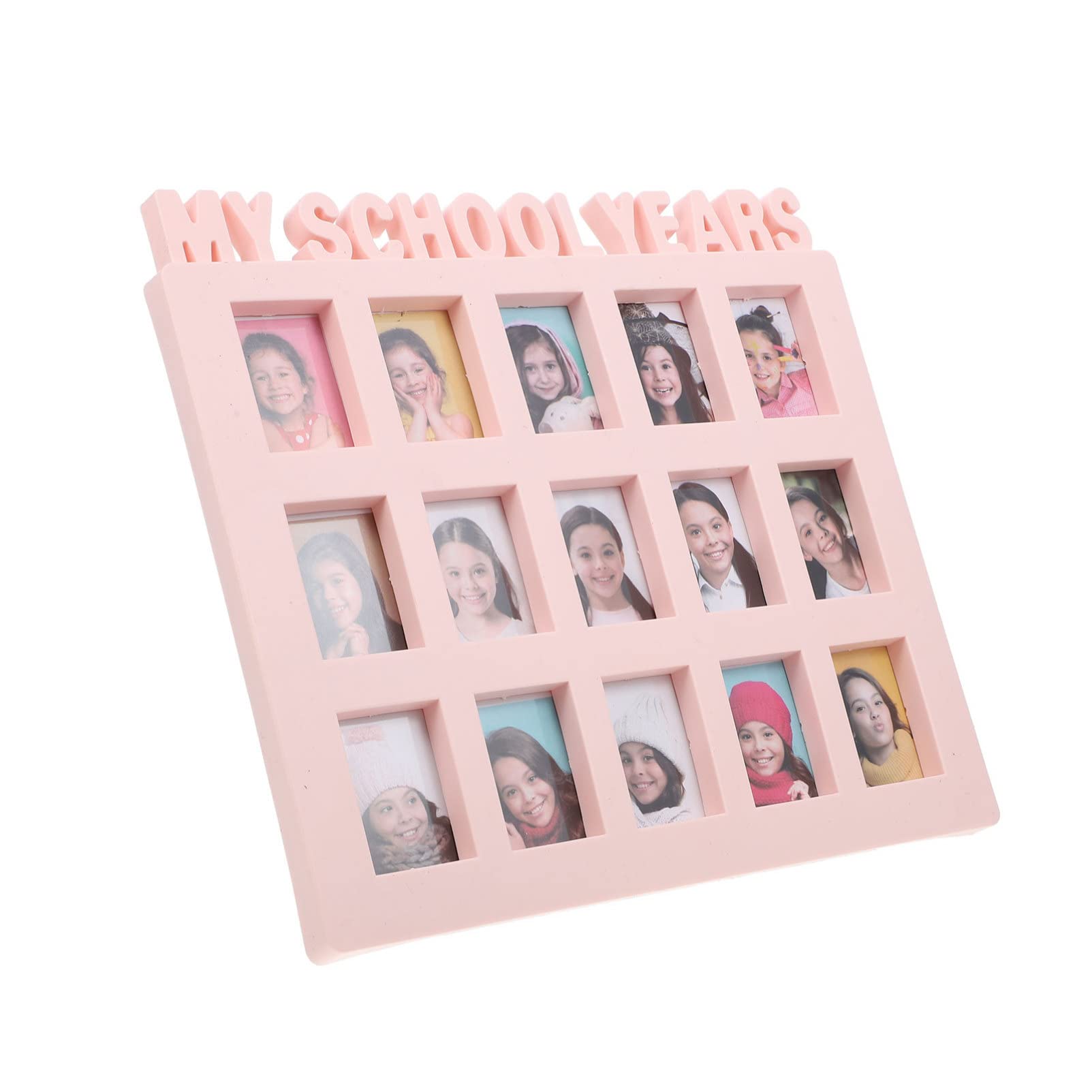 Toddmomy School Years Photo Frame Collage Picture Display Frame Growth Recording Photo Frame School Days Picture Mat for Home Shop Pink
