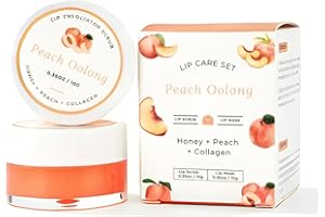BENATU Lip Mask & Scrub Set(Peach + Honey + Collagen), Overnight Moisturizer for Cracked & Dry Lips Care, Hydrating Plumper Kit, Sugar Exfoliator Gift for Women